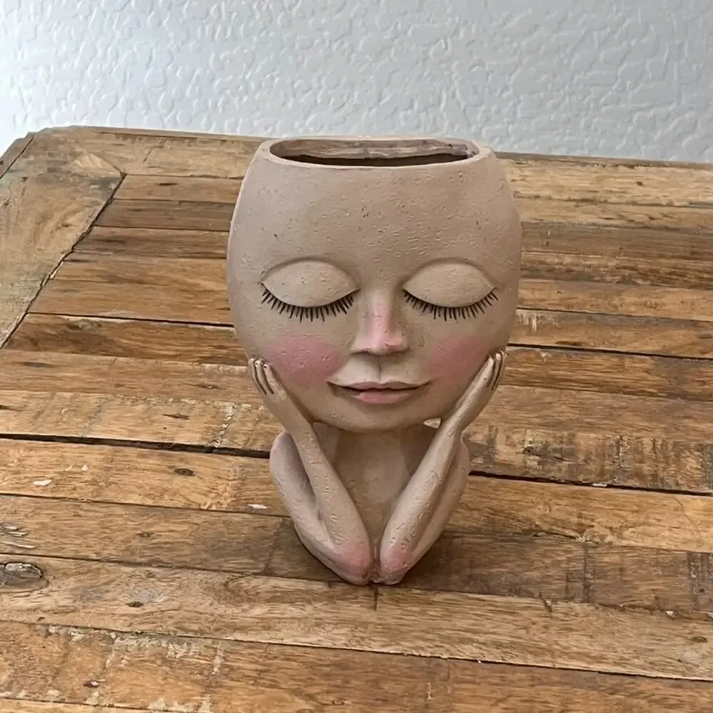 Dreaming Girl Flower Resin Pot Head Planter 4 x 6.5